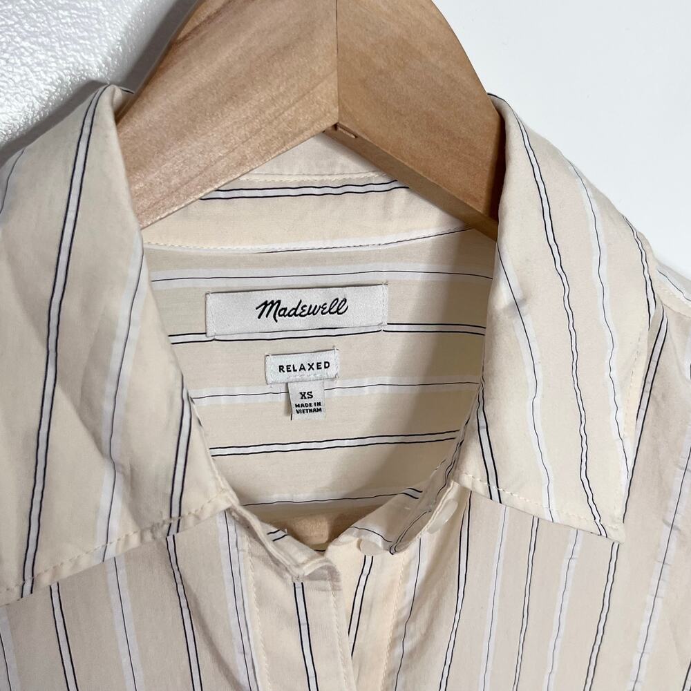 Madewell Relaxed Ivory Striped Button Up Blouse XS Drapey Lightweight Shirt - Picture 6 of 10